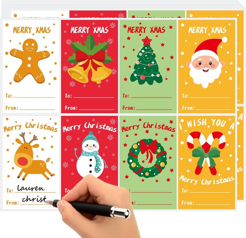 Dreecy 160 Pcs Christmas Labels for Gifts, Christmas Gift Tags Stickers, 1.8" x 3" Christmas Gift Labels Stickers, Self Adhesive Christmas Name Tags Stickers for Gifts Presents Wrap Envelope Holiday Decor - Image 1